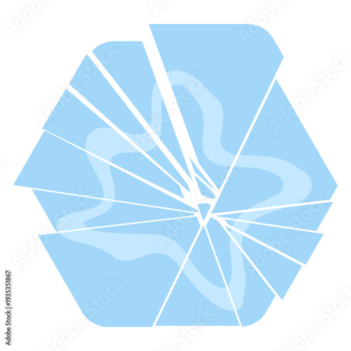 Broken glass icon in flat style. Cracked blue crystal geometric shape for game UI or web design. Vector illustration isolated on white background.