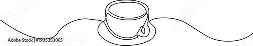 A delicate teacup with a saucer and a flowing ribbon design on a white background Vector