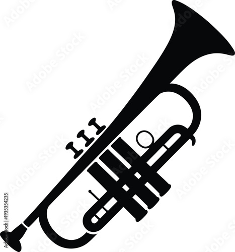 Black Silhouette of a Trumpet with Three Valves and Bell brass instrument musical instrument