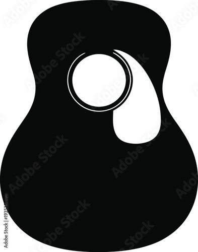 Black Silhouette Outline Of An Acoustic Guitar Body With Soundhole instrument music