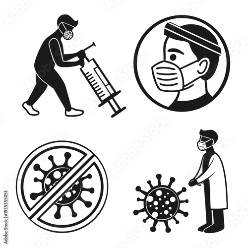 Medical staff protecting against covid-19 with masks and vaccines