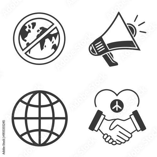 Icons representing global communication and partnership