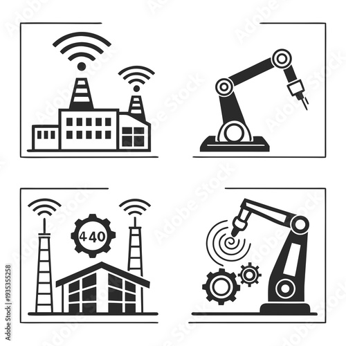 Industrial automation and manufacturing technology icons