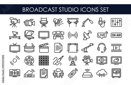 Broadcast studio line icons set