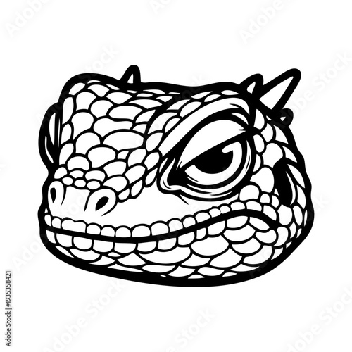 Dibujo sencillo con líneas de la cabeza de un lagarto enojado 