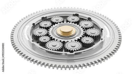 Mechanical Gear System with Interconnected Cogs.