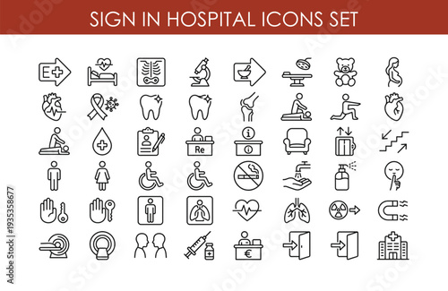 Sign in The Hospital line icons set