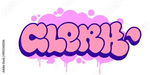 Clerk Graffiti Throw Up Illustration in Pink and Blue Bubble Style for Retail Staff and Office Worker Urban Branding.