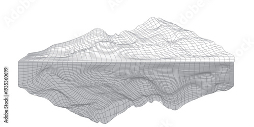 Vector illustration of wireframe 3d landscape model with grid pattern on surface