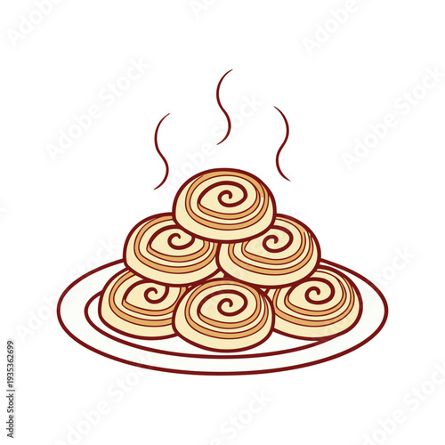 A plate of steaming hot cinnamon swirl pastries on a plate