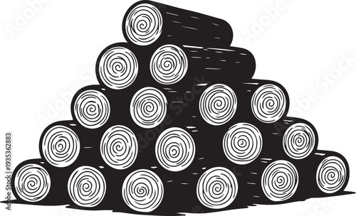 Stack of Logs in Black and White Illustration Style