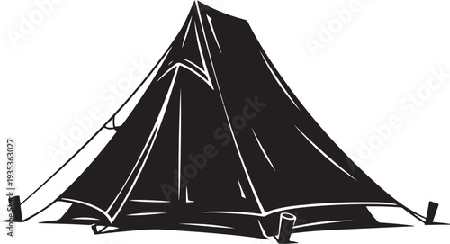 Black tent illustration on white background simple design