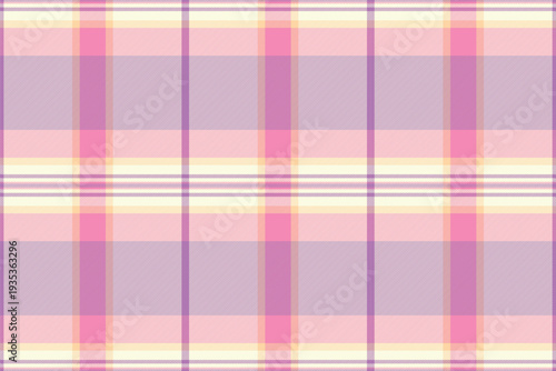 Grid seamless pattern texture, occupation plaid fabric background. Greeting vector tartan textile check in light yellow and purple colors.