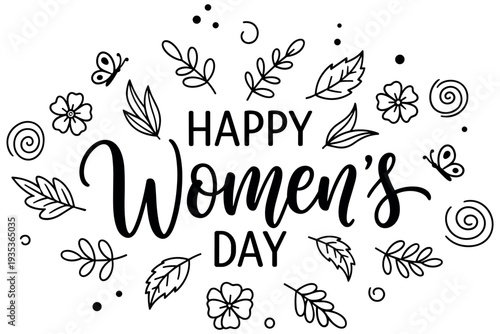 Feminine lettering set for empowerment and celebration. Text designs with floral and heart elements on transparent backgrounds.