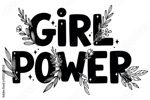 Feminine lettering set for empowerment and celebration. Text designs with floral and heart elements on transparent backgrounds.