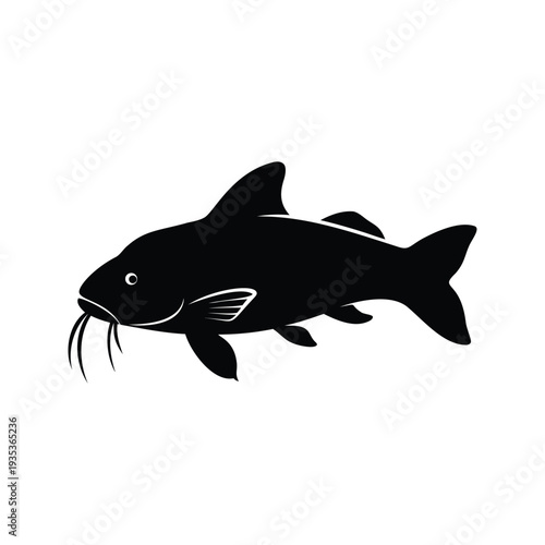Black and white catfish whiskers and tail fin silhouette vector illustration, corydoras catfish silhouette vector illustration