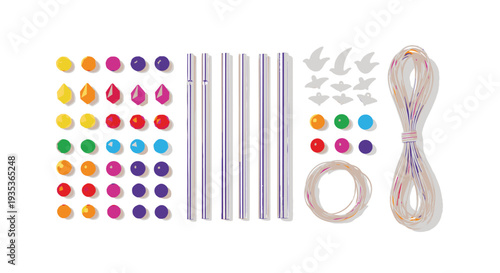 Colorful Beads and Crafting Supplies Arranged.