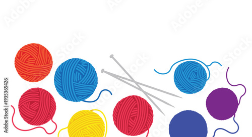 Colorful Balls of Yarn with Knitting Needles.
