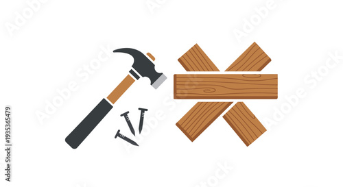 Hammer and Nails with Wooden Planks.