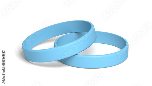 Blue silicone wristband. Blank. Isolated. 3d illustration.