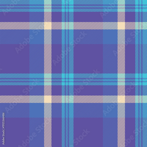 Asymmetric tartan pattern textile, flooring seamless plaid texture. Cute fabric check vector background in bright and blue colors.
