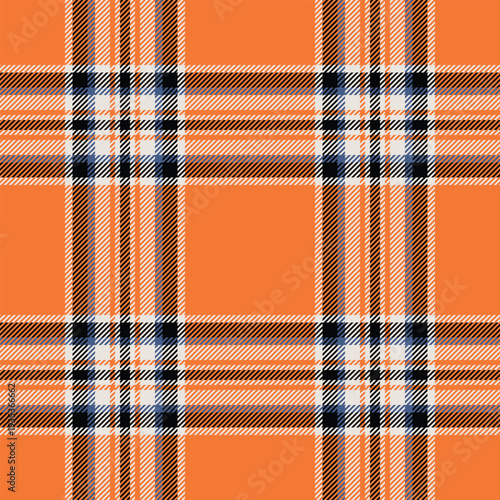 Girl pattern tartan background, tradition fabric plaid vector. Italian textile seamless texture check in orange peel and white colors.