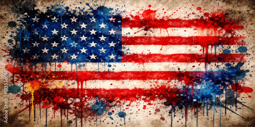 Vintage patriotic American flag with a grunge texture featuring red stripes and stars as a national symbol of freedom for the United States