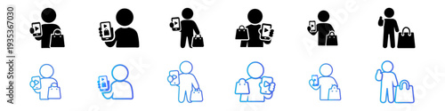 Mobile Shopping Customer Icons Set