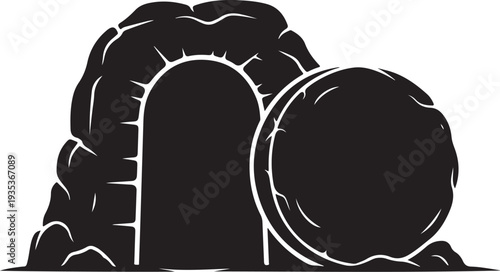 Black and white illustration of an empty tomb entrance