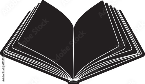Open Book Illustration with Blank Pages and Black Cover