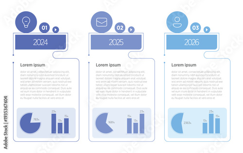 Editable vector 3-step infographic design featuring clean geometric shapes, icons, and a minimalist color palette—ideal for presentations, timelines, or strategy diagrams in Adobe Illustrator. 