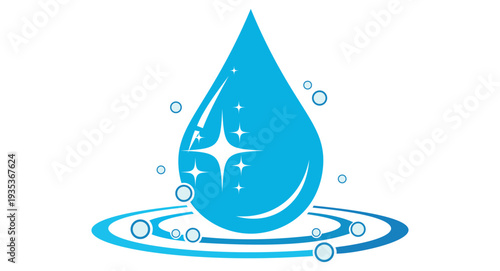 Blue water drop icon with splash flat vector illustration