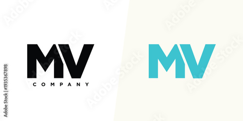 Letter M and V, MV logo design template. Minimal monogram initial based logotype.