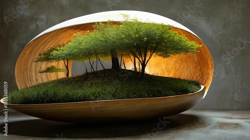 Wooden Bowl with Miniature Landscape