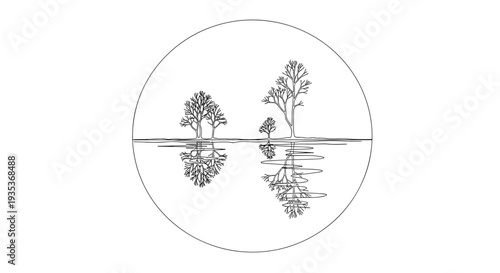 Tree Reflection in Water Illustration.