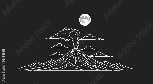 Volcano Erupting Under Full Moon.