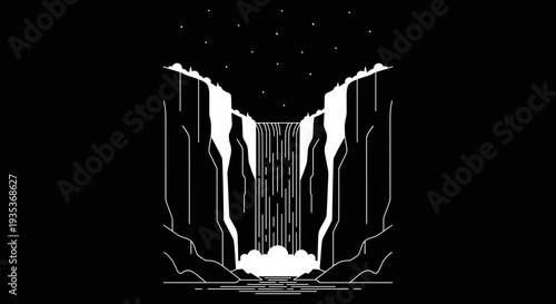 Waterfall Flowing Down Rocky Cliffs.