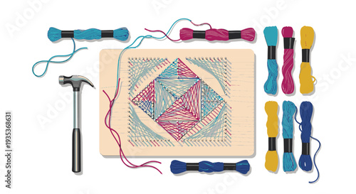 Embroidery Hoop with Threads and Needles.