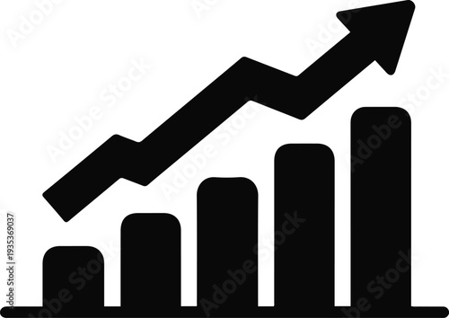 Black bar graph with upward trending arrow Keywords: graph, chart, business, growth, success