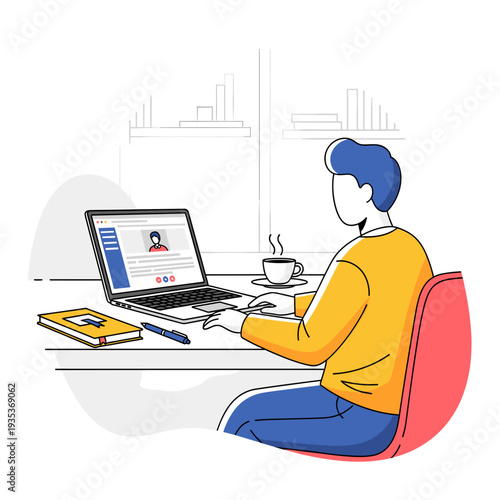 A person working on a laptop at a desk with a coffee cup and notebook, illustrating remote work or online learning.