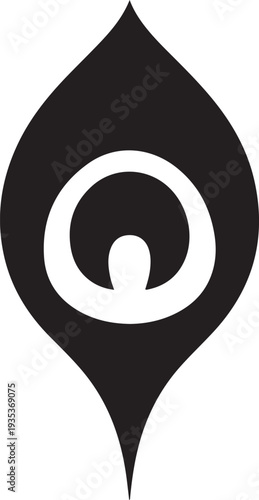 Abstract Peacock Feather Eye Logo - Black and White Vector Icon