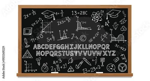 Blackboard with Alphabet and Math Symbols.