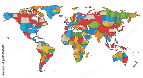 Colorful World Map with Country Borders.