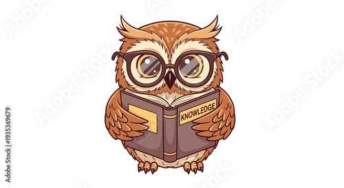 Owl Wearing Glasses Reading a Book.