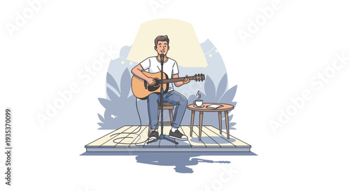 Man Playing Guitar on Outdoor Stage.