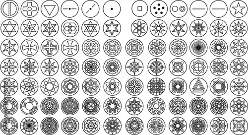 Sacred geometry symbols set, alchemy mystical signs and geometric magic icons vector collection