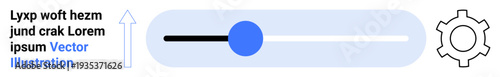 Slider bar with blue knob, upward arrow, and gear icon, illustrating customization and control tools. Ideal for UIUX design, technology, settings, preferences, progress adjustment simple landing