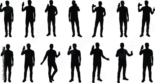 Silhouettes of a live rock band performing on stage including singers, guitarists, and a drummer for music concert event posters.