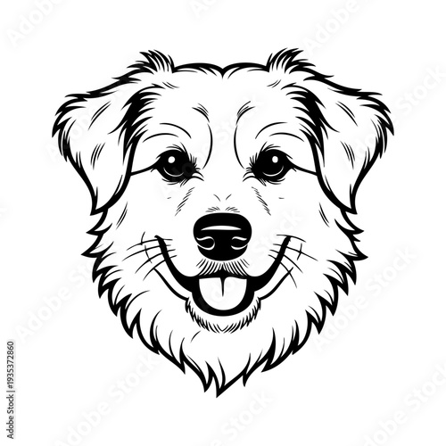 Dibujo sencillo con líneas de la cabeza de un perro simpático visto de frente 