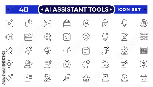 AI Assistant Tools outline icon. Tools arm robotic virtual fitting icon hem futuristic tailoring sensor vector ironing.
